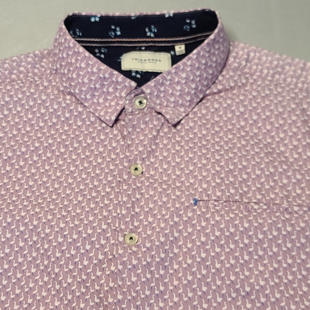 7 Diamonds Button Down Shirt Men Medium Purple Flamingo Sound of Sunshine Cotton